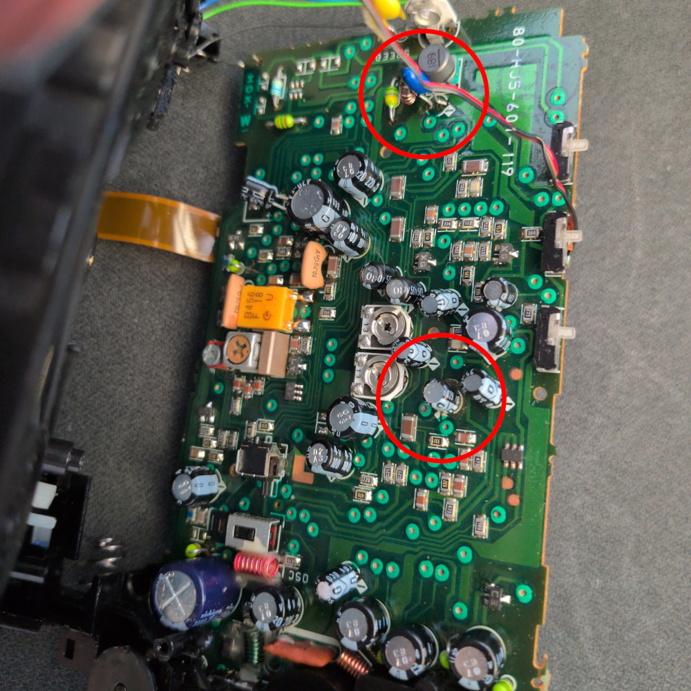 Old capacitors with anomalies marked
